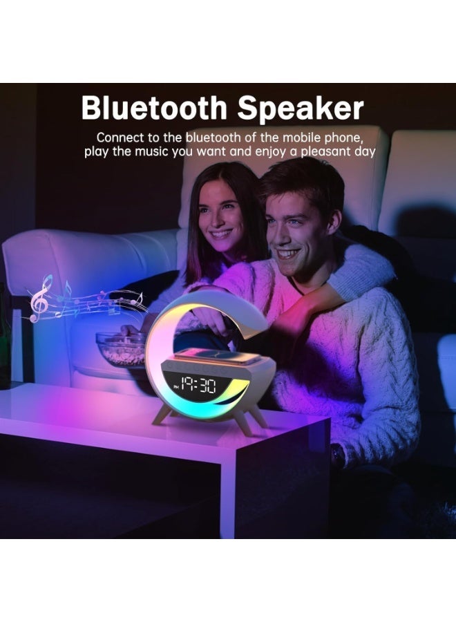 Wireless Charger Atmosphere Lamp, 2023 New Intelligent LED Table Bluetooth Speaker, Dimmable Night Light Touch Lamp Alarm Clock with Music Sync, App Control for Bedroom Home Decor - Image 4